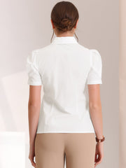 Puff Short Sleeve Turn Down Collared Office Button Down Shirt
