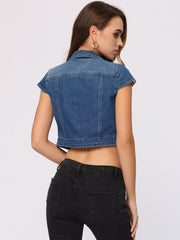 Summer Button Down Cap Short Sleeve Cropped Jean Denim Jacket