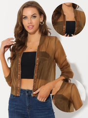 Zip Up See Through Lightweight Long Sleeve Mesh Bomber Jacket