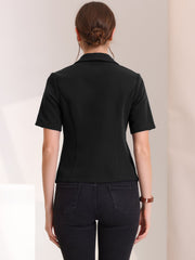Casual Shawl Collar Open Front Cardigan Short Sleeve Work Blazer