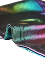 Metallic Crop Tops Mock Neck Zip Up Shiny Holographic Tank Top
