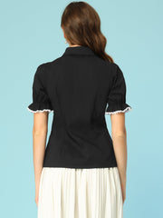 Vintage Peter Pan Collar Blouse Short Sleeve Button Down Shirt