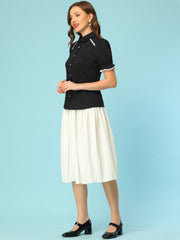 Vintage Peter Pan Collar Blouse Short Sleeve Button Down Shirt