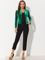 Single Button Velvet Lapel Business Crop Blazer Jacket