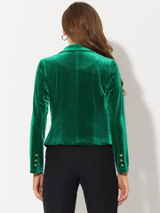 Single Button Velvet Lapel Business Crop Blazer Jacket