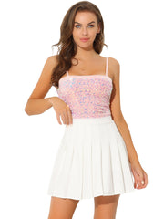 Sequined Velvet Spaghetti Strap Club Party Cropped Cami Top