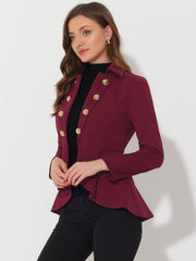 Steampunk High Low Hem Long Sleeve Peplum Jacket