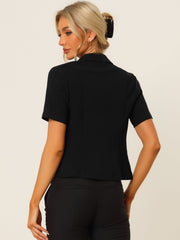 Business Casual Lapel Short Sleeve Open Front Cropped Blazer