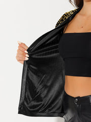 Sequin Open Front Collarless 3/4 Sleeve Velvet Jacket
