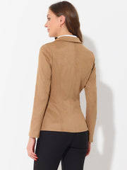 Faux Suede Lapel Collar Long Sleeve Casual Work Office Jacket