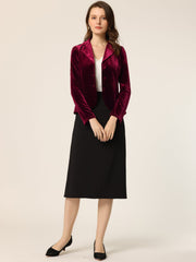 Notched Lapel Long Sleeve Office Business Button Velvet Blazer