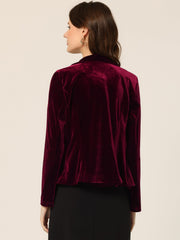 Notched Lapel Long Sleeve Office Business Button Velvet Blazer