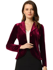 Notched Lapel Long Sleeve Office Business Button Velvet Blazer
