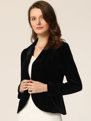 Notched Lapel Long Sleeve Office Business Button Velvet Blazer