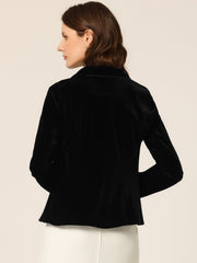 Notched Lapel Long Sleeve Office Business Button Velvet Blazer