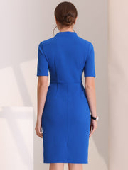 Formal Pencil V Neck Short Sleeve Office Bodycon Sheath Dress