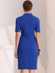 Formal Pencil V Neck Short Sleeve Office Bodycon Sheath Dress