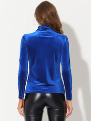 Turtleneck Velvet Top Long Sleeve Work Shirt Basic Velour Blouse