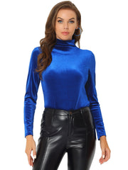 Turtleneck Velvet Top Long Sleeve Work Shirt Basic Velour Blouse