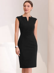 Pencil Sleeveless Pleated Front Elegant Business Sheath Dress