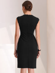 Pencil Sleeveless Pleated Front Elegant Business Sheath Dress