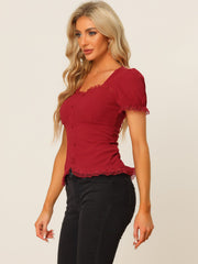 Sweetheart Neck Puff Short Sleeve Lace Up Gothic Blouse