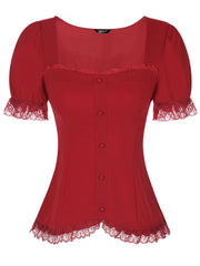 Sweetheart Neck Puff Short Sleeve Lace Up Gothic Blouse