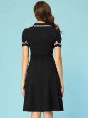Work Lace Notched Collar Vintage 1950s Short Sleeve Midi Shirt Dress