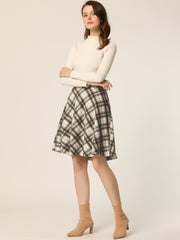 Plaid Tartan Vintage Elastic Waist Knee Length A-Line Skirt