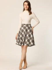 Plaid Tartan Vintage Elastic Waist Knee Length A-Line Skirt