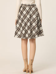 Plaid Tartan Vintage Elastic Waist Knee Length A-Line Skirt
