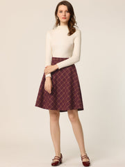 Plaid Tartan Vintage Elastic Waist Knee Length A-Line Skirt