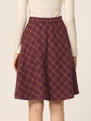 Plaid Tartan Vintage Elastic Waist Knee Length A-Line Skirt