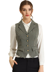 Plaid Waistcoat Notched Lapel Collar Single Breasted Vintage Vest