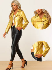 Metallic Biker Holographic Shiny Zipper Notched Jackets