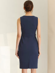 Elegant Sleeveless Work Round Neck Bodycon Sheath Dress