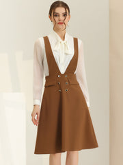 Overall Pinafore Dress Midi Suspenders Skirt