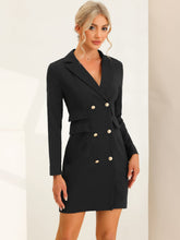 Elegant Double Breasted V Neck Long Sleeve Office Work Blazer Dress