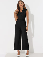 Sleeveless Button Front Closure Long Leg Pocket Belted Jumpsuits