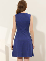 Plaid Sleeveless Fit and Flare Houndstooth Work Dress