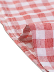 Summer Ruffle Neck Lace Panel Short Sleeve Check Gingham Dress