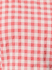 Summer Ruffle Neck Lace Panel Short Sleeve Check Gingham Dress