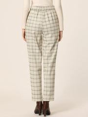 Vintage Tartan Plaid Pants Elastic Waist Straight Long Trousers