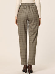 Vintage Tartan Plaid Pants Elastic Waist Straight Long Trousers