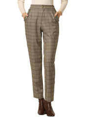 Vintage Tartan Plaid Pants Elastic Waist Straight Long Trousers
