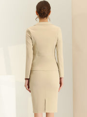 2 Pieces Business Casual Notched Lapel Long Sleeve Blazer & Pencil Skirt Suit Set