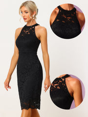Lace Halter Elegant Sleeveless Bodycon Wedding Cocktail Sheath Dress