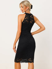 Lace Halter Elegant Sleeveless Bodycon Wedding Cocktail Sheath Dress