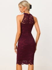 Lace Halter Elegant Sleeveless Bodycon Wedding Cocktail Sheath Dress