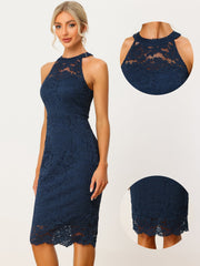 Lace Halter Elegant Sleeveless Bodycon Wedding Cocktail Sheath Dress